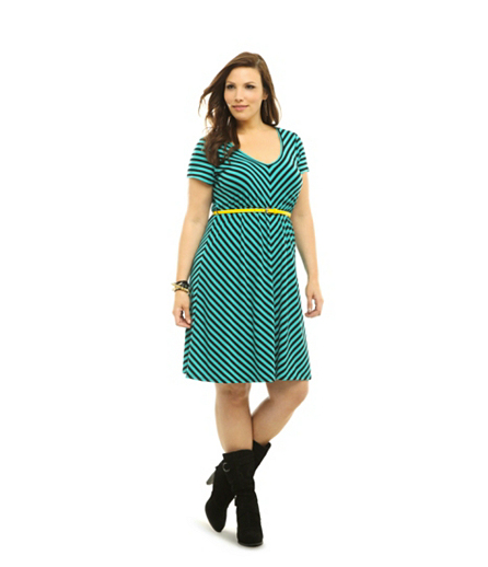 Emerald Green Mitered Stripe Belted Dress, USD $54.50 from Torrid