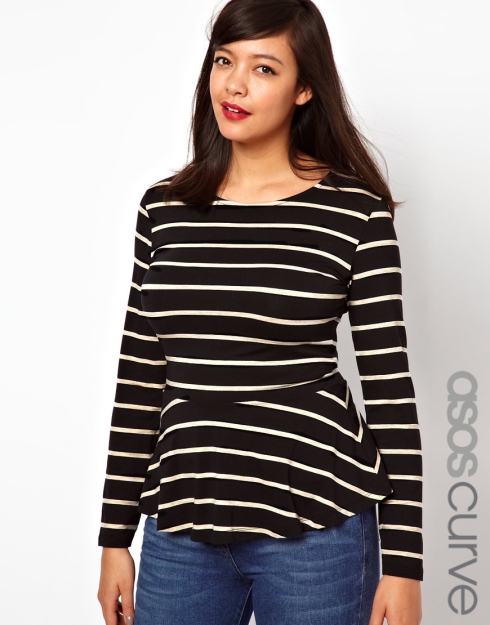 ASOS CURVE Exclusive Peplum Top In Stripe With Long Sleeves, $46.66 from ASOS