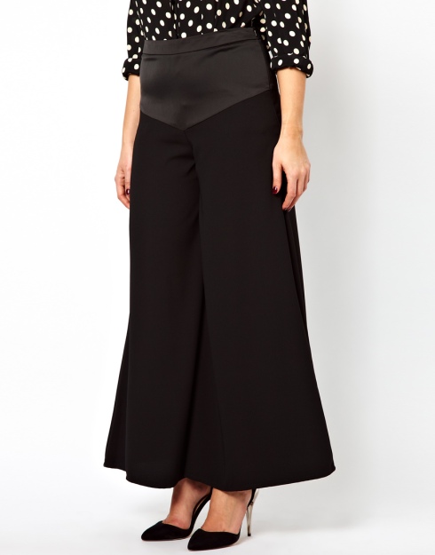 ASOS CURVE Exclusive Wide Leg Trousers With Satin Waistband, $95.45 from ASOS