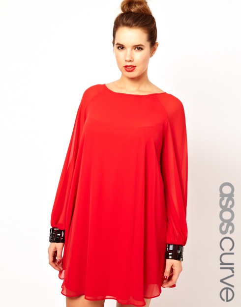 ASOS CURVE Shift Dress with Jewelled Cuff, $95.45 from ASOS